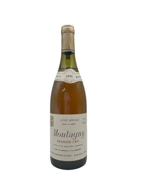 Flaske af Montagny Premier Cru Les Vignerons de Buxy 1990 hvidvin