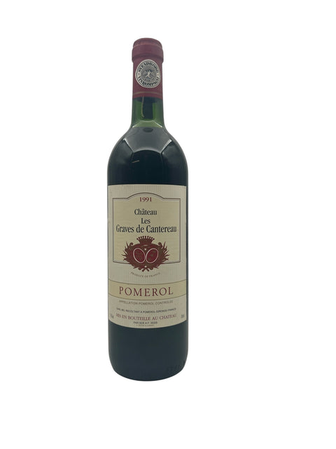 Flaske af Château Les Graves de Cantereau 1991 rødvin fra Pomerol