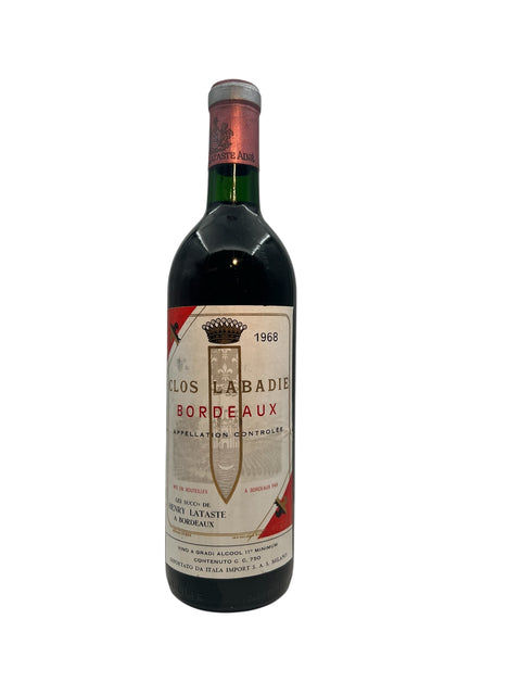Clos Labadie Bordeaux red wine 1968 bottle