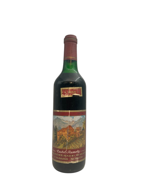 Bottle of Castel Rametz red wine from 1966 with a classic label design.