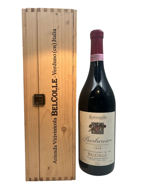 Flasche Barbaresco Belcolle 1998 mit Holzkiste