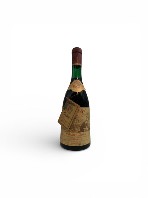 Chianti Classico Melinin pullo 1969 etiketillä ja vuosiluvulla