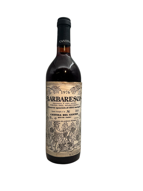 Pullo Barbaresco Cantina Del Glicine 1976 kuvitetulla etiketillä