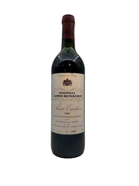 Bouteille de vin rouge Saint Emilion Alfred Rothschild millésime 1988