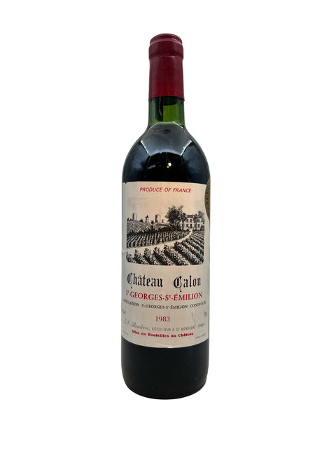 Pullo Château Calon 1983 punaviiniä Saint-Émilionista etiketillä