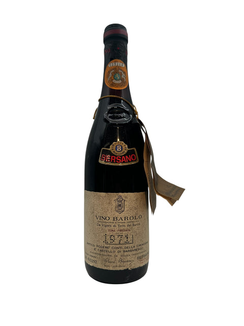 Flaske af Vino Barolo Bersano 1967 med detaljeetiket