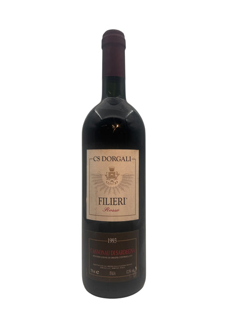 Italienskt rött vin Filieri Dorgali 1993 flaska
