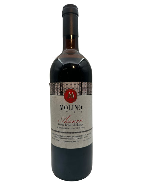 Flaska Acanthos Molino rött vin 1992 från Italien