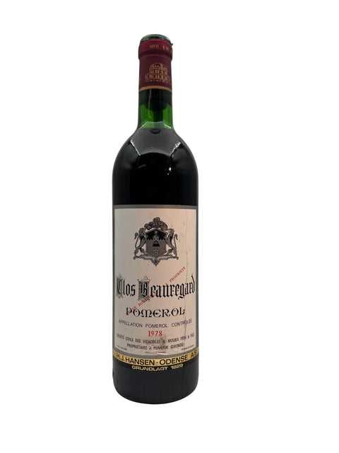 Flaske af rødevin Clos Beauregard 1978 fra Pomerol